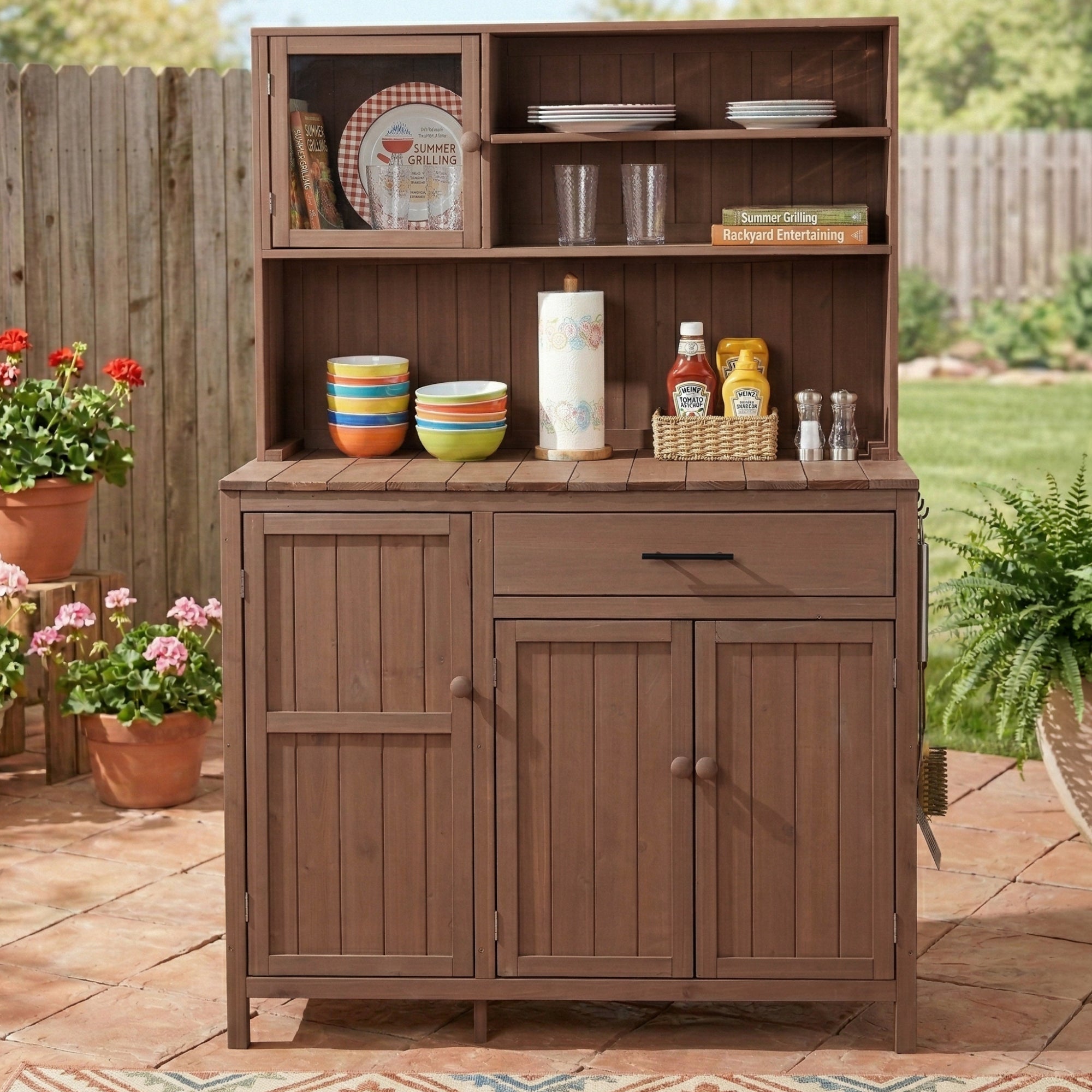 Potting Bench with Hutch, 65' H Solid Fir Wood Garden Workstation,