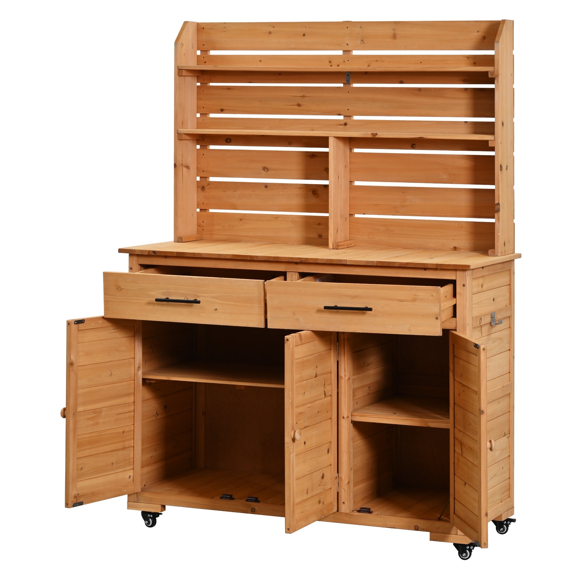 Large Garden Potting Bench with Lockable Wheel and Storage
