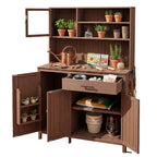 Potting Bench with Hutch, 65' H Solid Fir Wood Garden Workstation,