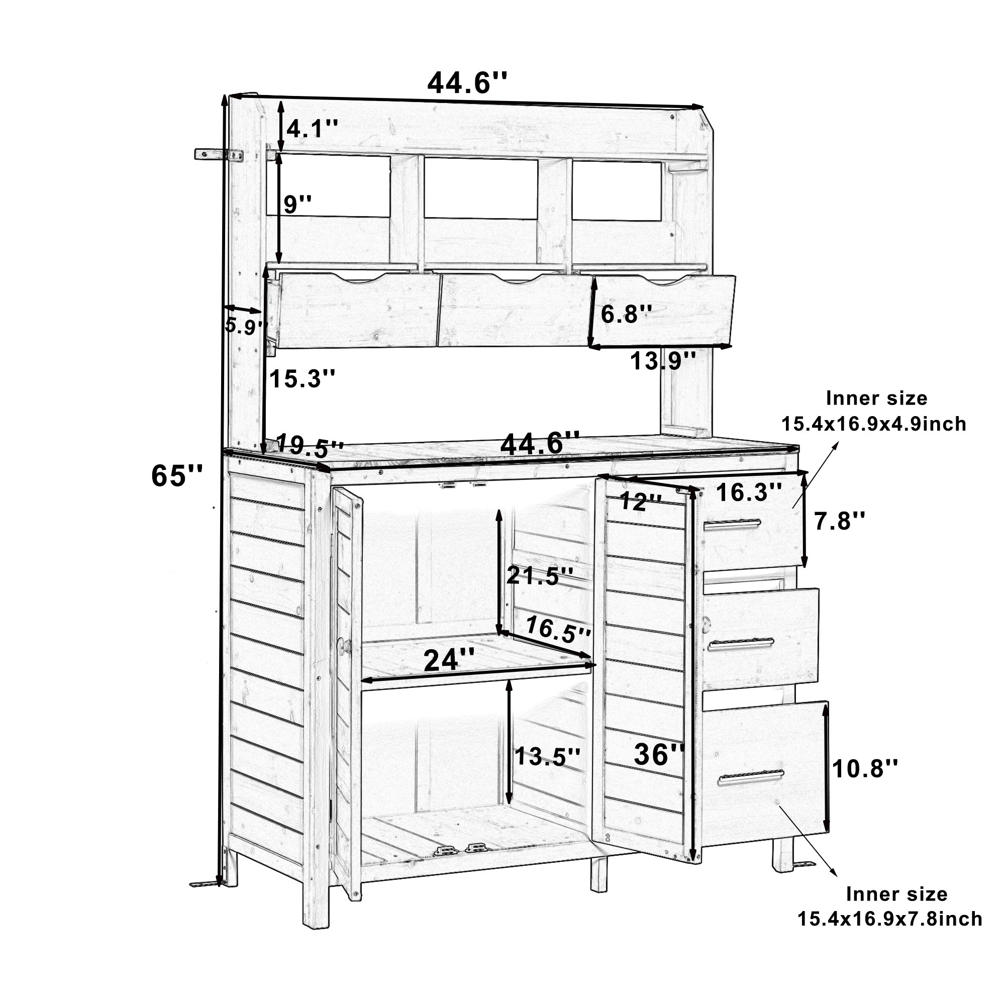 Farmhouse Patio Potting Bench, 44.6''x19.5'' Large Freestanding Garden
