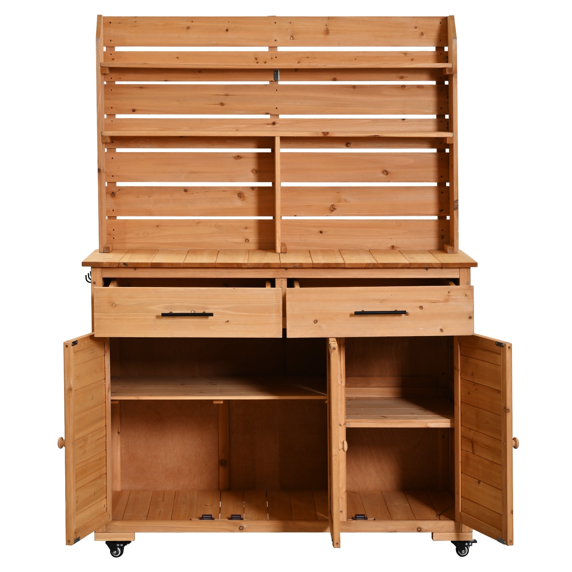 Large Garden Potting Bench with Lockable Wheel and Storage