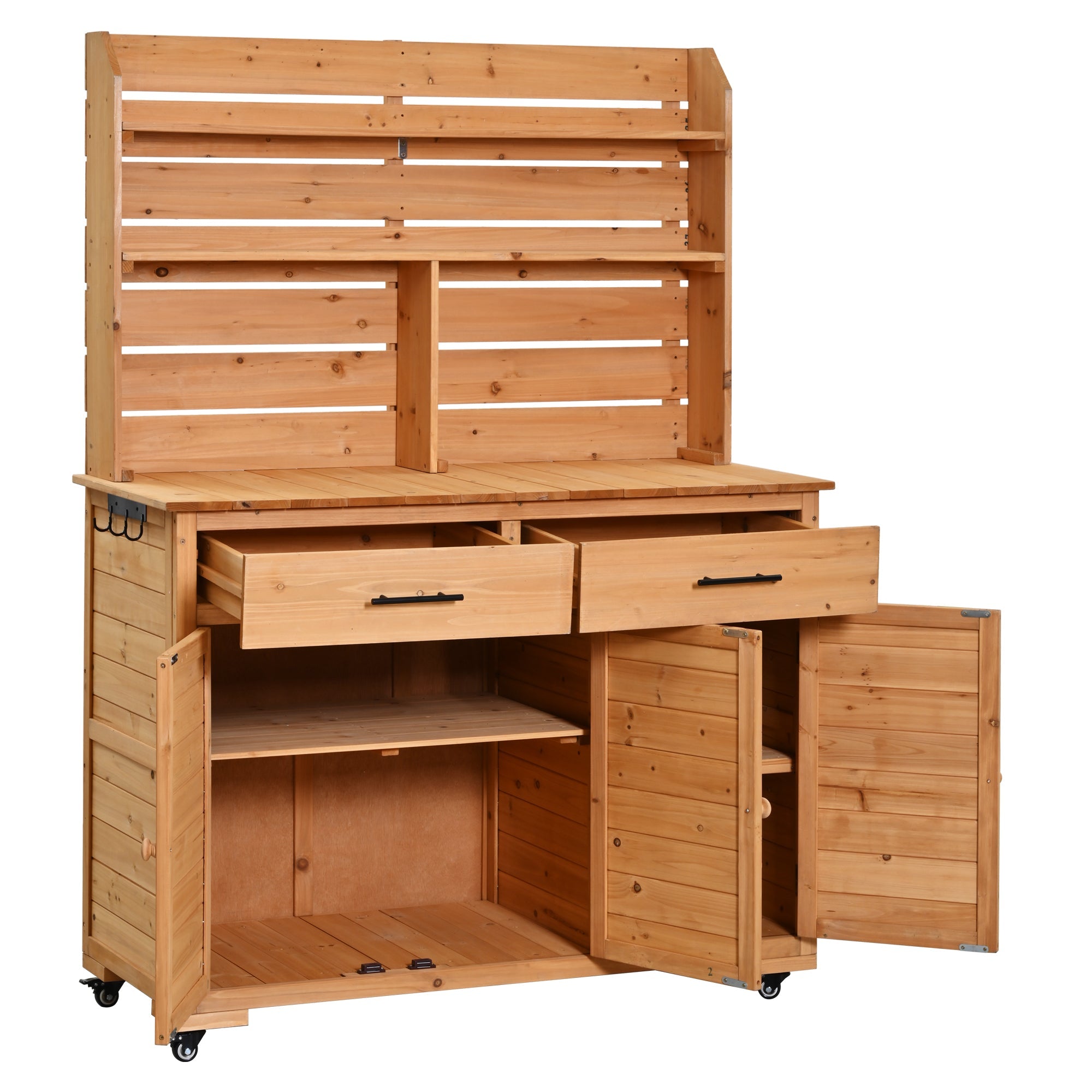 Large Garden Potting Bench with Lockable Wheel and Storage