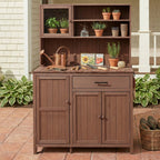 Potting Bench with Hutch, 65' H Solid Fir Wood Garden Workstation,