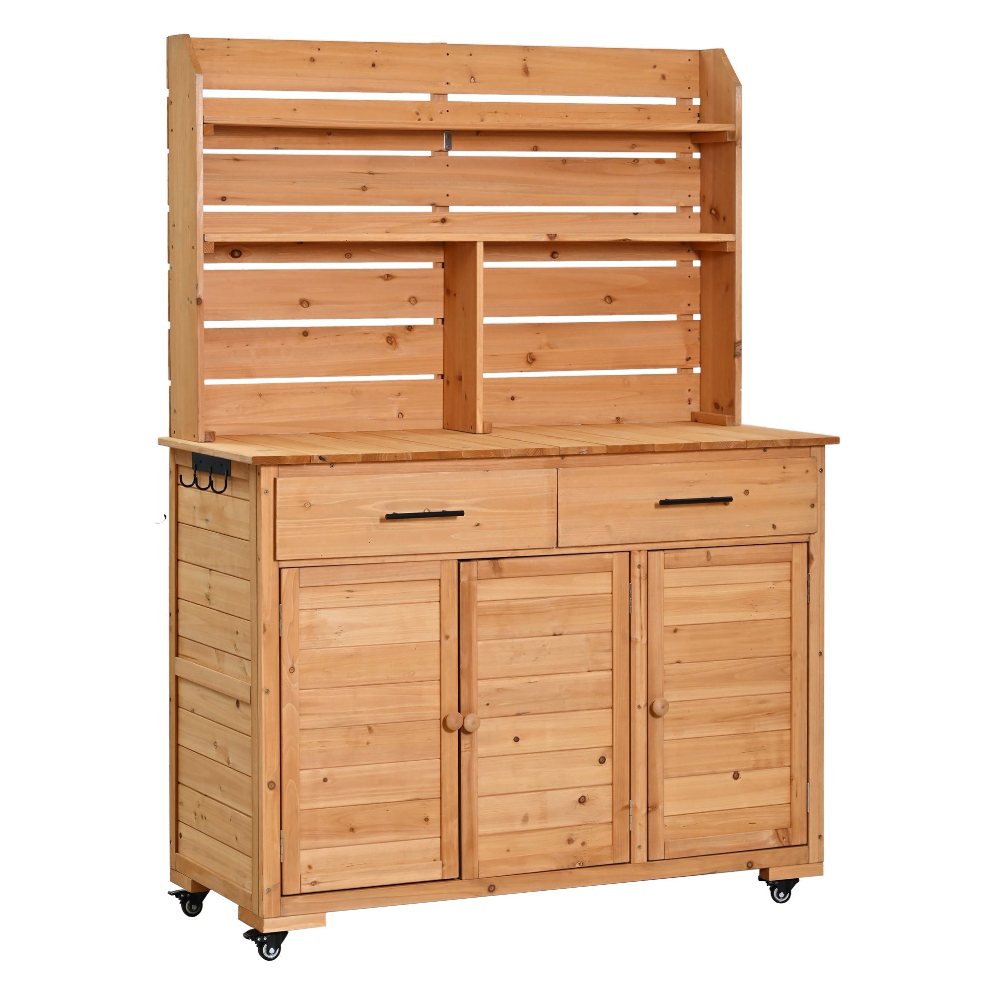 Large Garden Potting Bench with Lockable Wheel and Storage