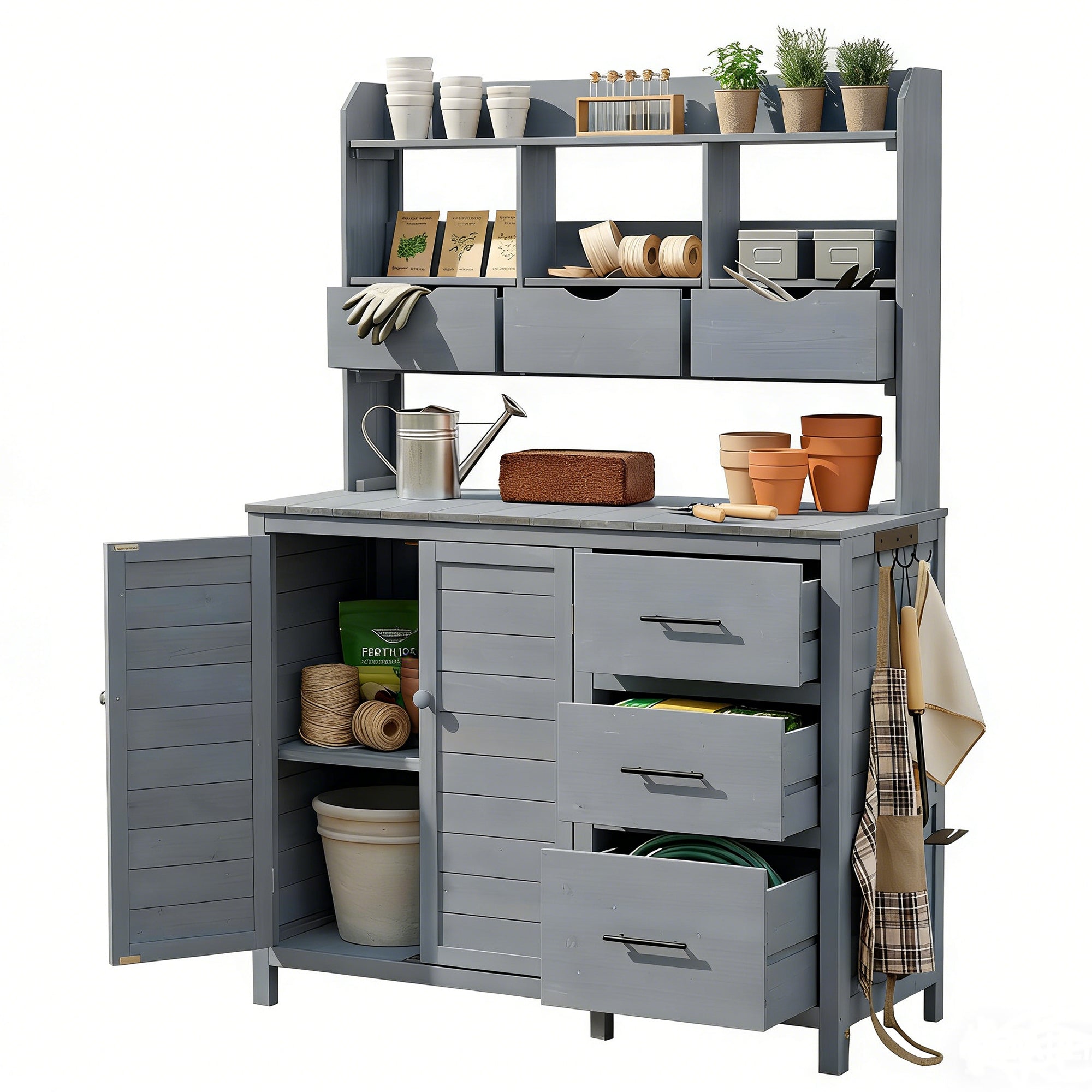 Farmhouse Patio Potting Bench, 44.6''x19.5'' Large Freestanding Garden