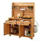 Large Garden Potting Bench with Lockable Wheel and Storage