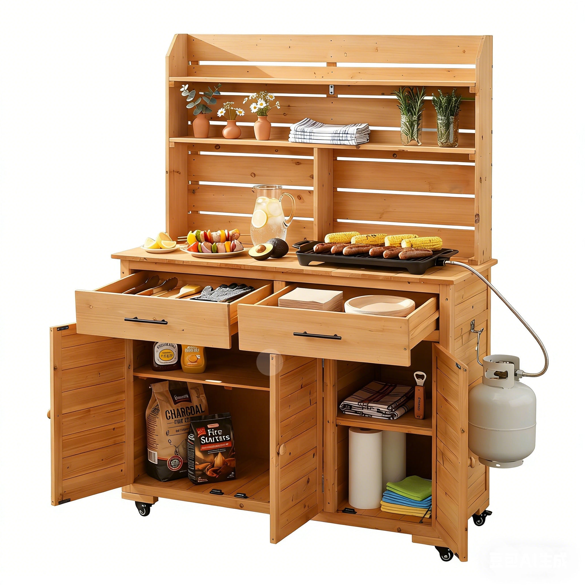 Large Garden Potting Bench with Lockable Wheel and Storage