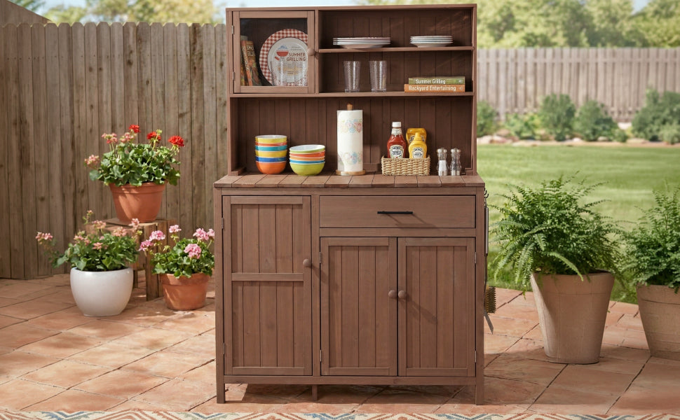 Potting Bench with Hutch, 65' H Solid Fir Wood Garden Workstation,
