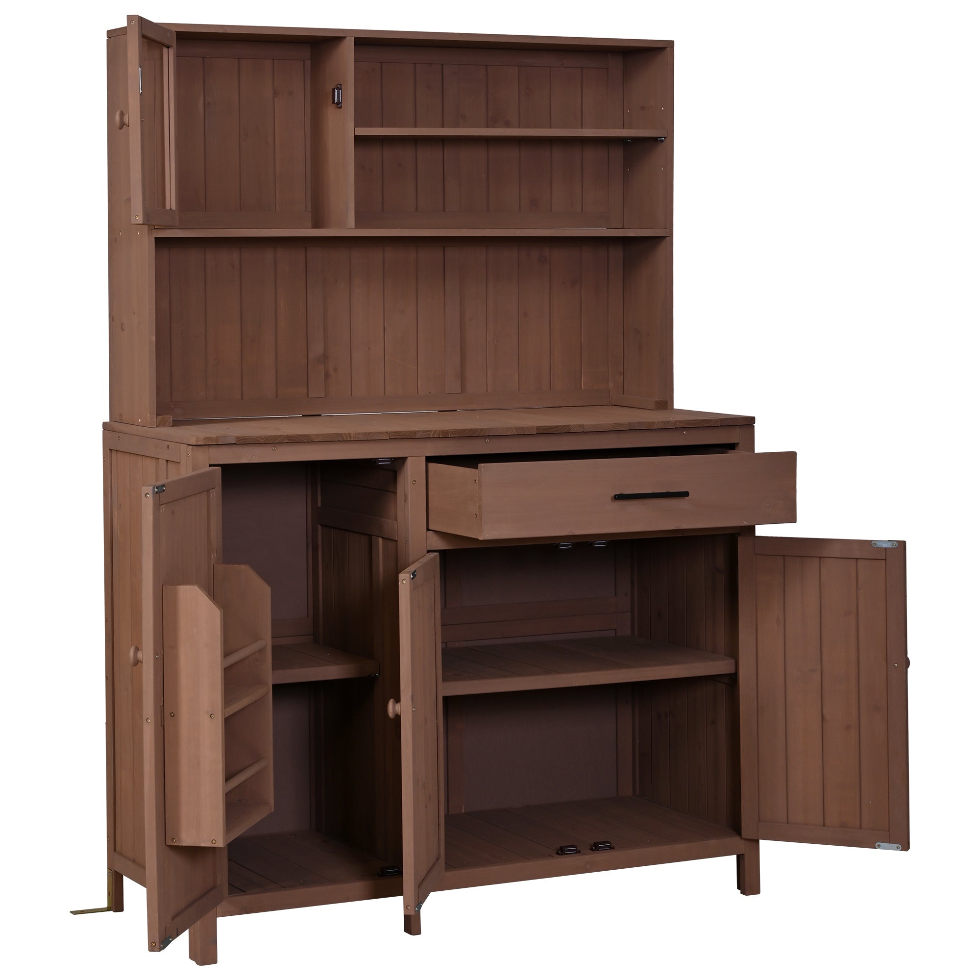 Potting Bench with Hutch, 65' H Solid Fir Wood Garden Workstation,