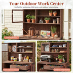 Potting Bench with Hutch, 65' H Solid Fir Wood Garden Workstation,