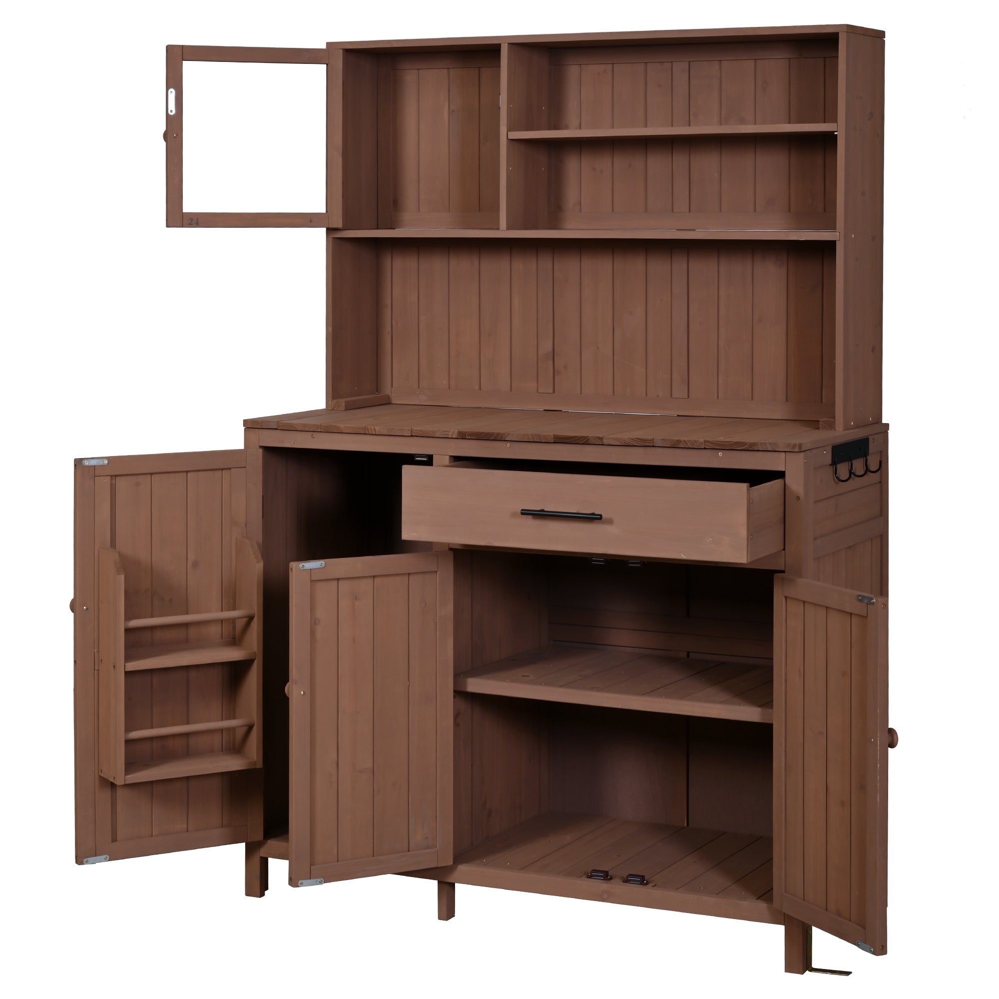 Potting Bench with Hutch, 65' H Solid Fir Wood Garden Workstation,