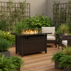 Rattan Propane Outdoor Fire Pit Table with Lid