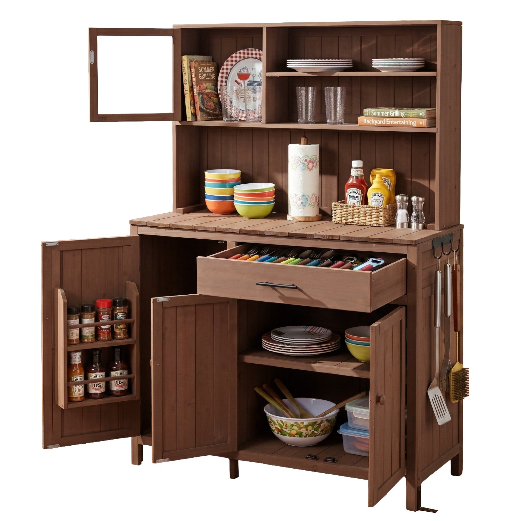 Potting Bench with Hutch, 65' H Solid Fir Wood Garden Workstation,